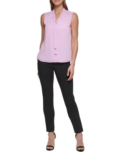 DKNY Short Sleeve Side Ruche Top - Pink