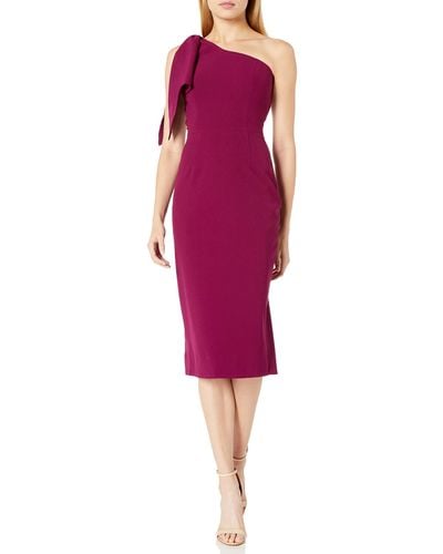 Dress the Population Tiffany One Shoulder Bow Detail Midi Sheath Dress -dark Magenta - Purple