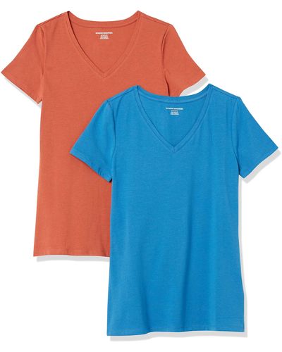 Amazon Essentials Kurzärmeliges T-Shirt mit V-Ausschnitt - Blau
