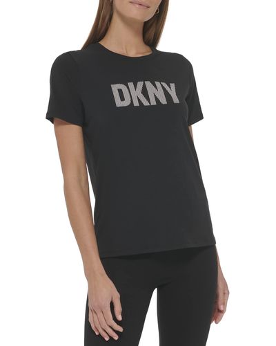 DKNY Tee Crew Neck Stripe Logo T-shirt - Black