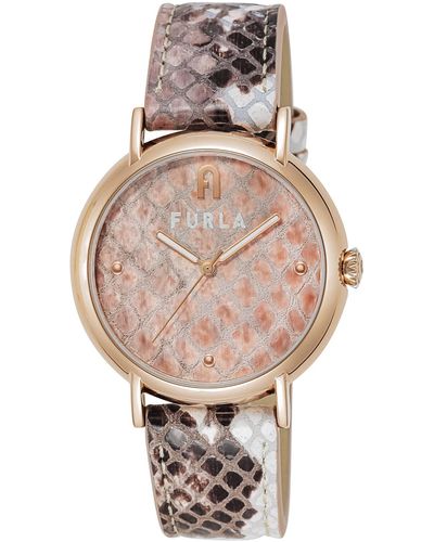 Furla Python Pink Leather Strap Watch - Metallic