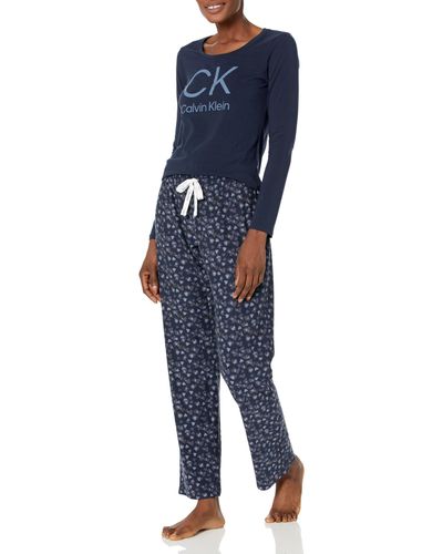 Calvin Klein Comfort Fleece Long Sleeve Sleepwear Set - Blue