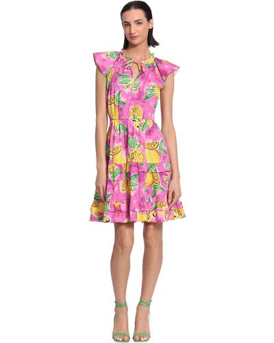 Donna Morgan Colorful Printed Cotton Poplin Dress With Tiered Skirt