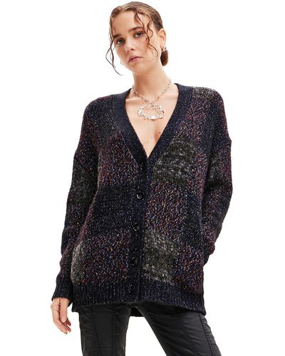 Desigual Flat Knit Thick Gauge Jacket - Blue