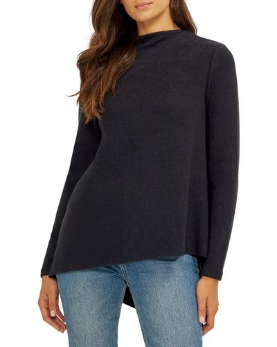 Three Dots Asymetrical Long Sleeve Sweater - Black