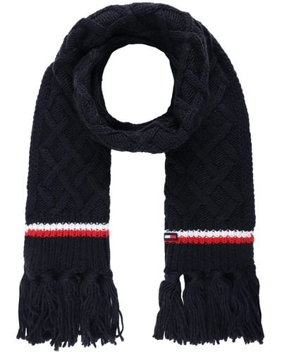 Tommy Hilfiger Lattice Cable With Stripes Scarf - Blue
