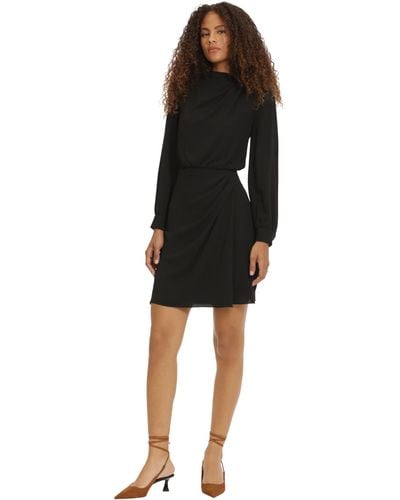 Donna Morgan High Asymmetric Neck Long Sleeve Mini Dress - Black