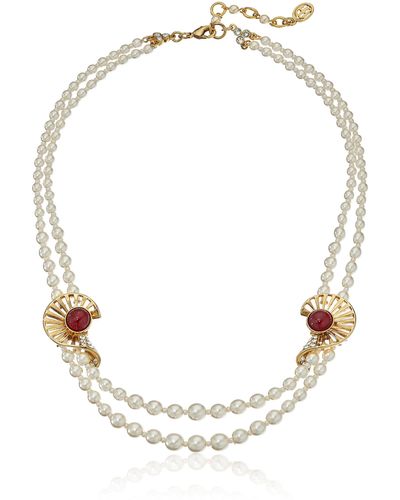 Ben-Amun Golden Era Swarovski Crystal Deco Ruby Pearl Strand Necklace For Bridal Wedding Anniversary - White