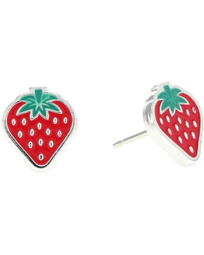 ALEX AND ANI A21estrwss,color Infusion Strawberries Stud Earrings,shiny Silver,red,earring