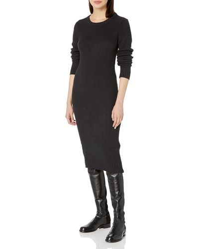Calvin Klein Petite Long Sleeve Crewneck Side Slit Zipper Dress - Black