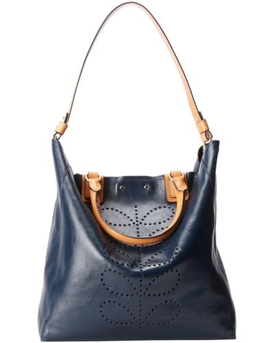 Orla Kiely Structured Stem Leather Willow Bag - Blue