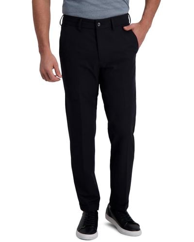 Kenneth Cole Reaction Stretch Solid Drawstring Slim Fit Flat Front Flex Waistband Dress Pant - Black