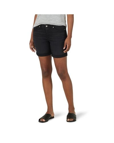Lee Jeans Womens Ultra Lux Mid-rise Straight Leg Jean Denim Shorts - Black