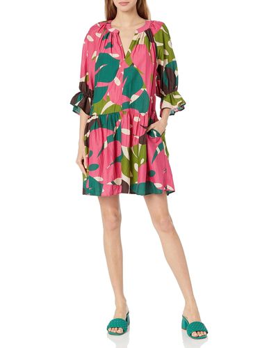 Velvet By Graham & Spencer Tracy Printed Silk Cotton Voile Dress - Red