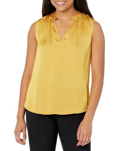 Kasper Womens Stand Collar Sleevless Shell Blouse - Yellow