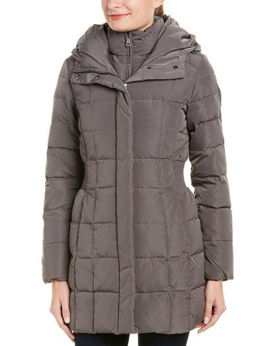 Cole Haan Taffeta Down Coat With Bib Front And Dramatic Hood - Gray