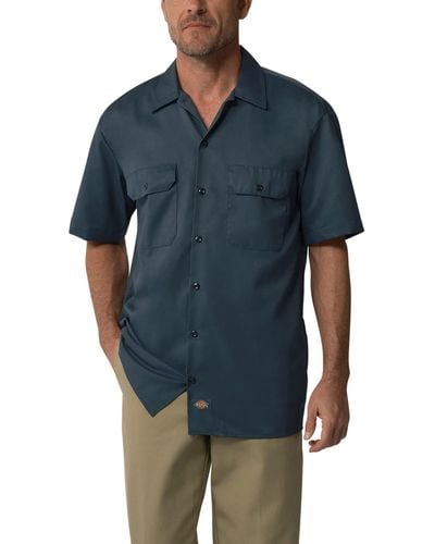 Dickies S Big And Tall Short-sleeve Work Utility Button Down Shirt - Blue