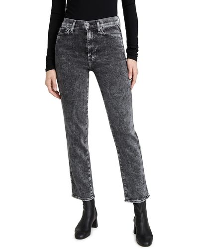 7 For All Mankind High Waist Cropped Straight Jeans - Black