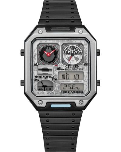 Citizen Star Wars Millenium Falcon Ana-digi Black Lon Plated Stainless Steel Watch - Metallic