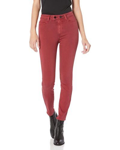 PAIGE Hoxton Ankle With Double Button High Rise Skinny In Vintage Velvet Red