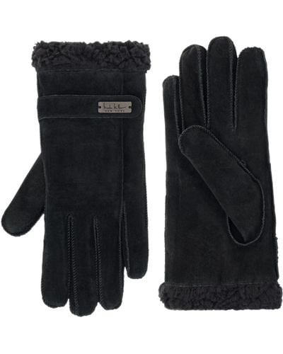 Nicole Miller Suede Leather Gloves Warm For Cold Weather Sherpa - Black