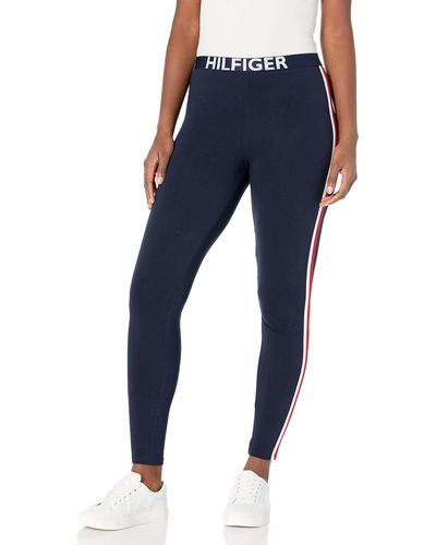 Tommy Hilfiger Retro Style Hilfiger Logo Graphic Leggings Pant Lounge Pj - Blue