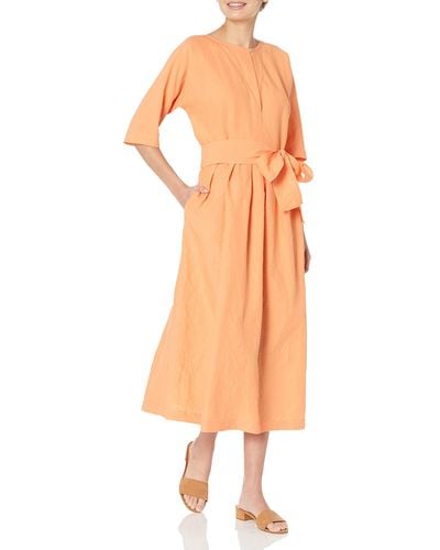Vince S Boat Nk Belted Dress - Orange