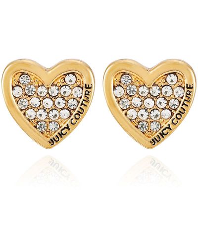 Juicy Couture Goldtone Pave Clear Rhinestone Heart Stud Earrings - Metallic