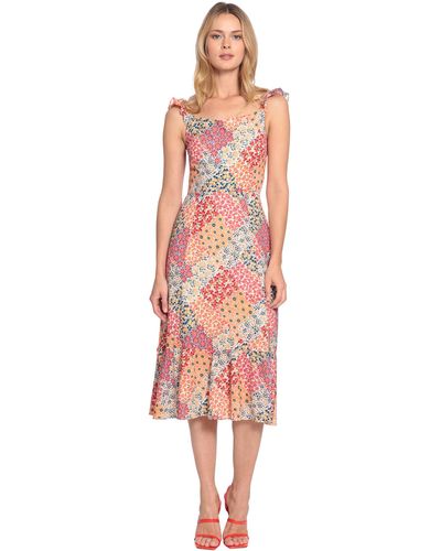 Donna Morgan Plus Size Sleeveless Ruffle Strap Dress With Flounce Hem - Red
