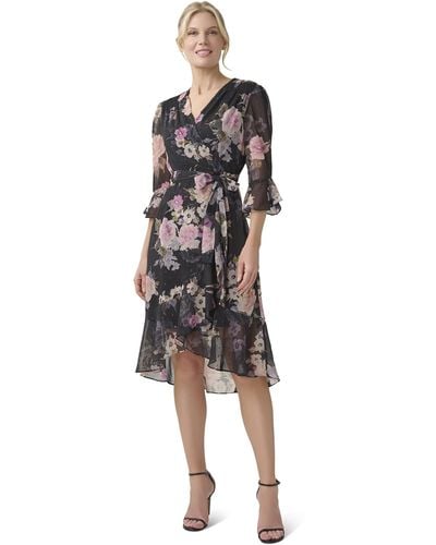 Adrianna Papell Floral Chiffon Wrap Dress - Multicolor