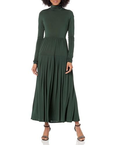 Rebecca Taylor Pleated Knit Mock Neck Dress - Green