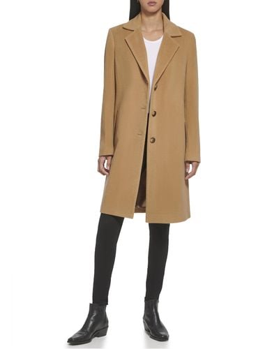 DKNY Walker Outerwear Wool Faux-leather Trim - Natural