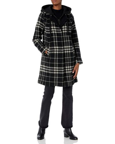 Rachel Roy Outer Hooded Plaid Walker Coat With Bib - Multicolor