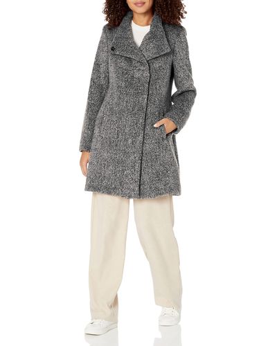Kenneth Cole Asymmetrical Pressed Boucle Wool Coat - Gray