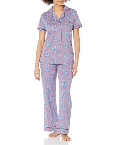 Cosabella Bella Printed Short Sleeve Top & Pant Pajama Set - Blue