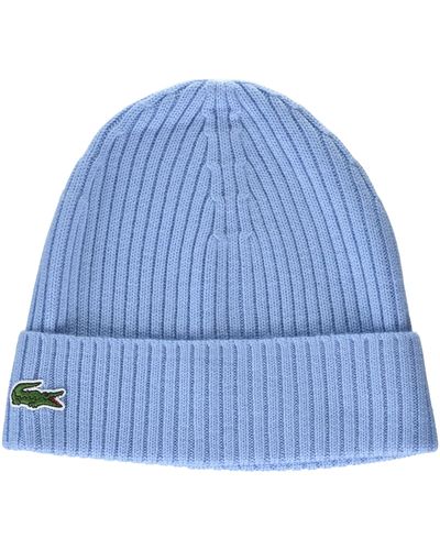 Lacoste Mens Small Croc Ribbed Knit Beanie Hat - Blue