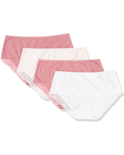 Amazon Essentials Cotton And Lace Midi Brief Underwear - Pink