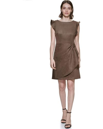 DKNY Faux-suede Side-draped Sheath Dress - Brown