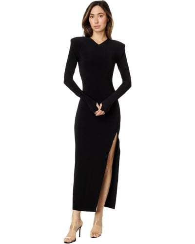 Norma Kamali Long Sleeve Shoulder Pad Side Slit Gown - Black