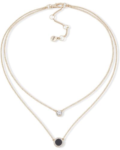 DKNY Tone Stone & Crystal Layered Pendant Necklace - Sparkling Gold Necklace - Beautiful Jewelry - 16" With 3" - Metallic