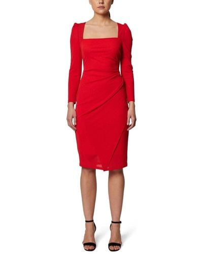 Laundry by Shelli Segal Long Sleeve Square Neck Knee Length Dress - Red