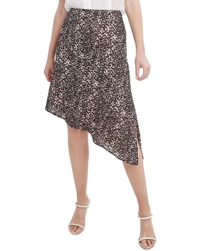 BCBGMAXAZRIA Womens Asymmetrical Fit And Flare Ruffle Side Slit High Low Skirt - Multicolor