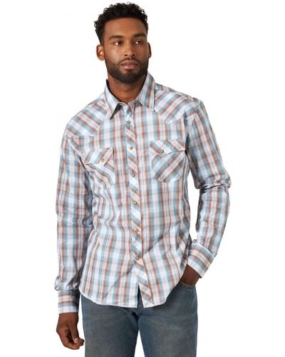 Wrangler Western Fashion Two Pocket Long Sleeve Snap Shirt - Blue