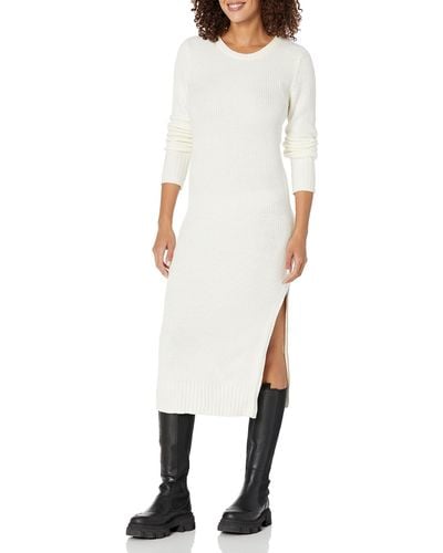 Calvin Klein Everyday Long Sleeve Crew Neck Dress With Side Slit Zipper Sweater - White