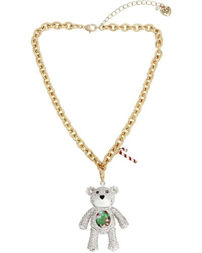 Betsey Johnson S Bear Convertible Ornament Necklace - Metallic