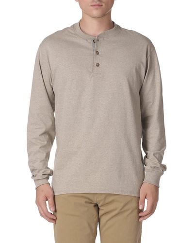 Hanes Sleeve Beefy Henley T-shirt - Large - Pebblestone - Gray