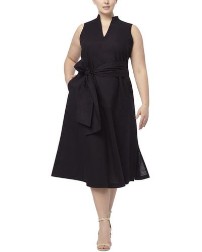 Anne Klein Linen Tie Front Midi Dress - Black