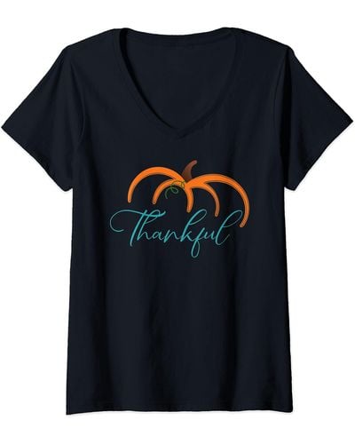 Ash S Fall Pumpkin Thankful Women Tee Thanksgiving Be Blessed V-neck T-shirt - Black