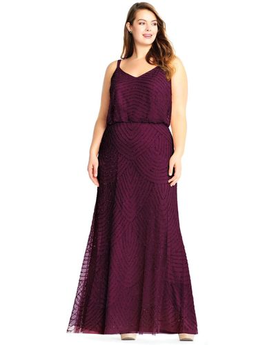 Adrianna Papell Long Blouson Beaded Dress - Purple