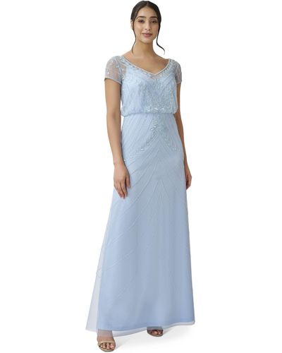 Adrianna Papell Beaded Blouson Long Dress - Blue